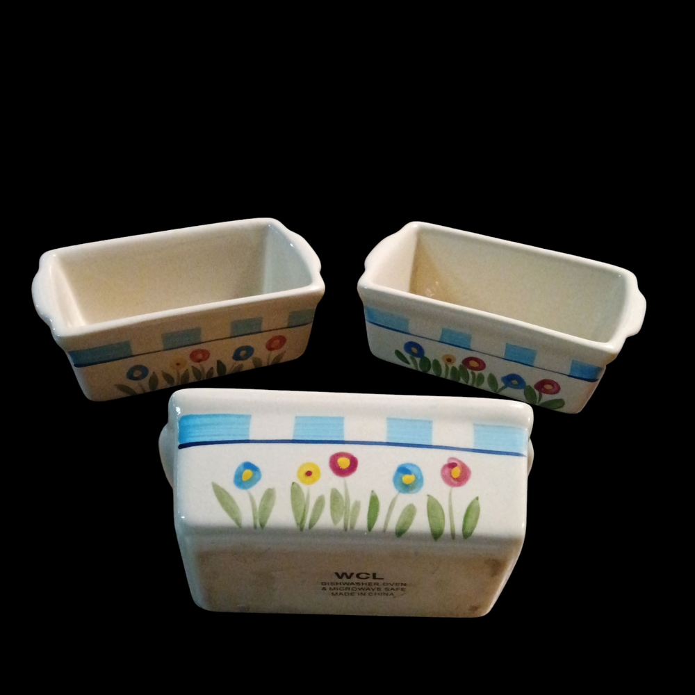 3 Vintage WCL Ceramic Mini Loaf Dishes 6"X3.5"